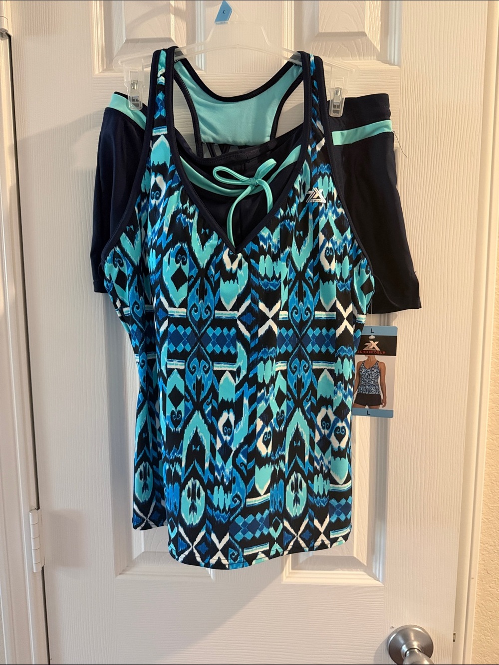 ZeroXposur Turquoise & Navy Geometric Swim Cami